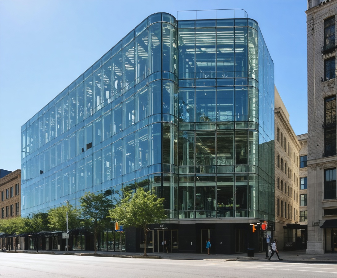 Street-level view of the modern glass building housing our Austin training facility on Congress Avenue