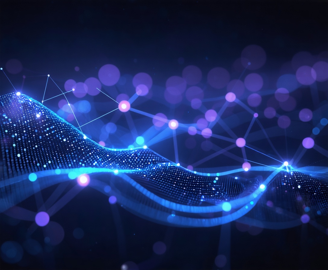 Abstract digital visualization of big data and interconnected nodes